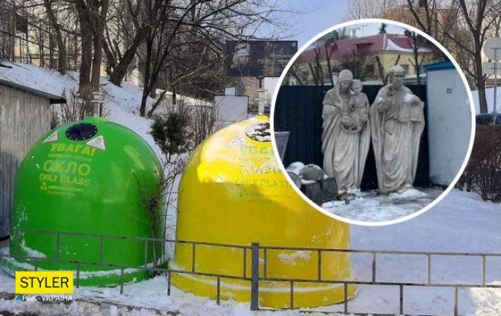 В Киеве на мусорку выбросили статую Девы Марии (фото)