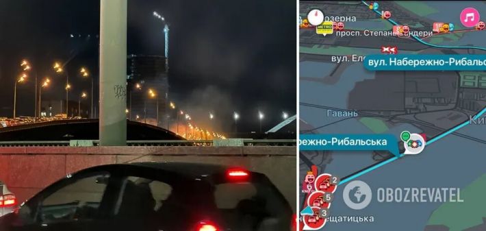 В Киеве на Гаванском мосту загорелся автомобиль (видео)