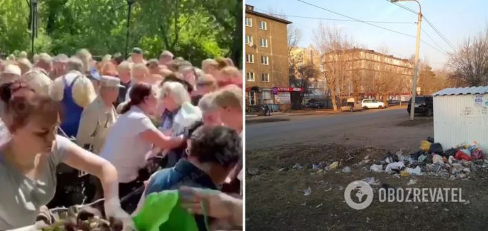 Российские пенсионерки устроили эпичную битву за бесплатные тюльпаны (Видео)