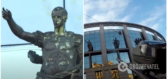 В Санкт-Петербурге обстреляли статую Путина в образе римского императора. Видео