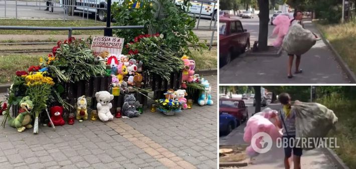 У Вінниці жінка вкрала іграшки, які небайдужі приносили до місця загибелі дітей від російської ракети. Відео