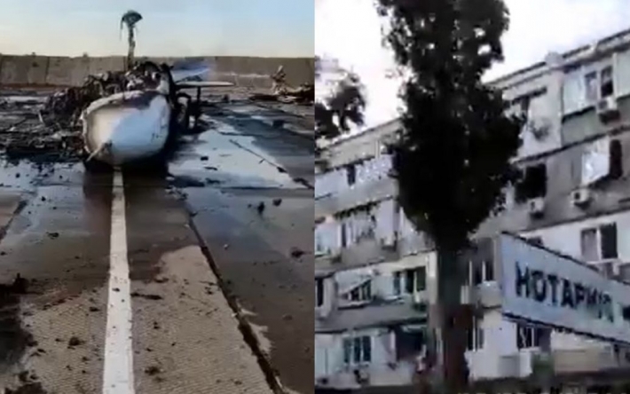 Сожженный самолет и поврежденные дома: в оккупированном Крыму показали последствия взрывов на аэродроме 