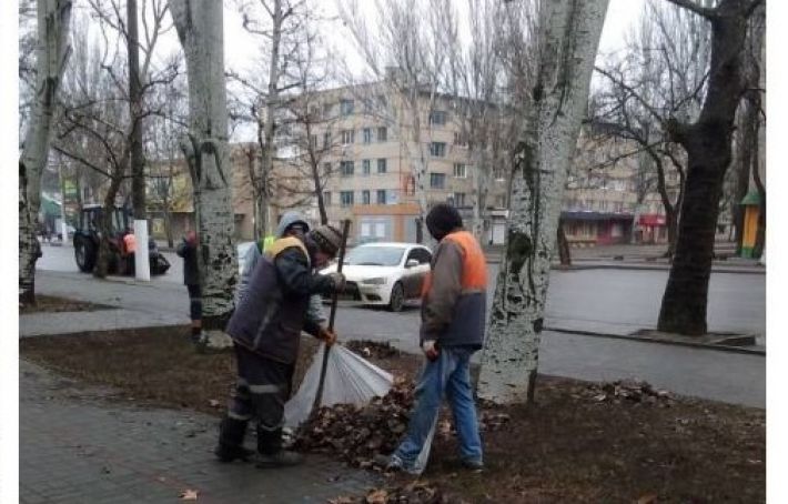 В Мелитополе оккупационная власть посреди зимы убирает листья (фото)