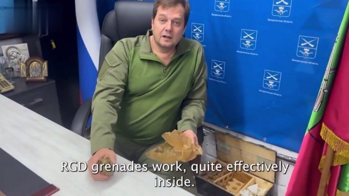 В Мелитополе гауляйтер Е.Балицкий хранит ящик с гранатами в рабочем кабинете (видео)