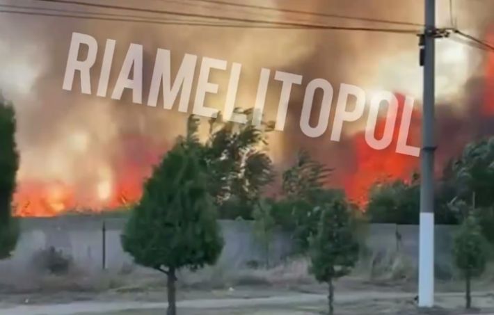 На центральном проспекте в Мелитополе пылает масштабный пожар - стена огня и дыма поднимается на десятки метров (видео)