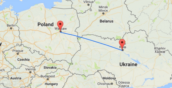 маршрут трансфера Варшава Киев