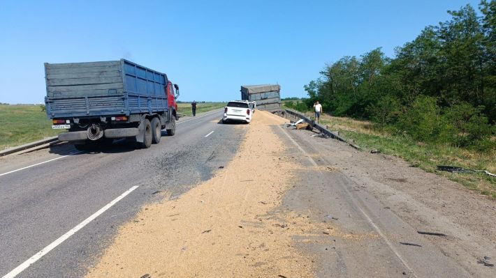 На мелитопольской трассе легковушка врезалась в грузовик с краденым зерном